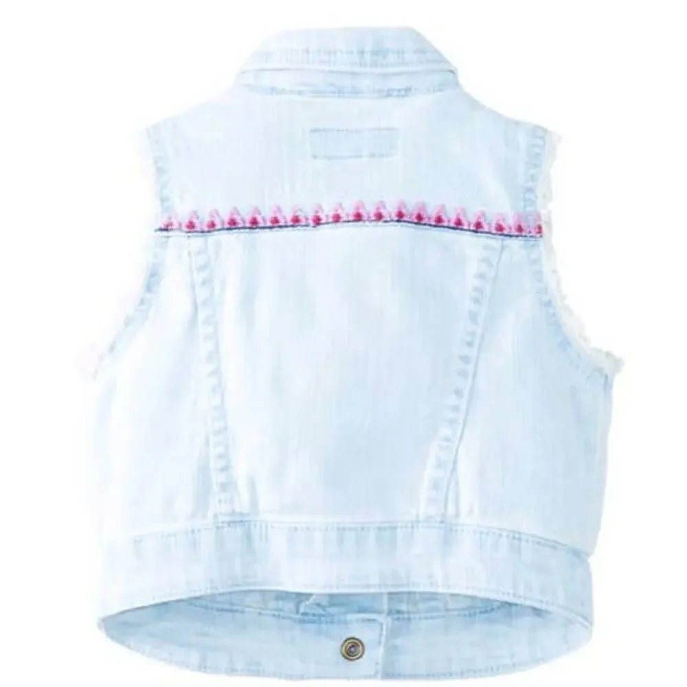 LUCKY BRAND Boho Denim Blue Jean Bohemian Embroidered Vest ~ Infant Baby Girl 2T